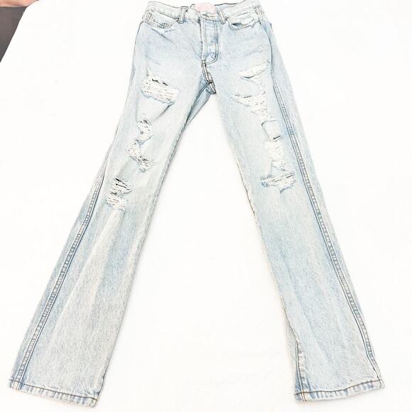 Revice Light Wash Button Fly Ripped Denim Jeans Straight Leg Size 24 - Picture 2 of 8
